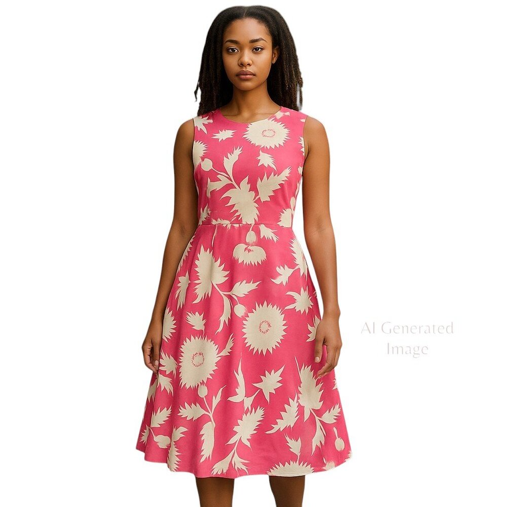 Isaac Mizrahi Target Pink White Floral Sleeveless Knee Length Sheath Dress Sz 4